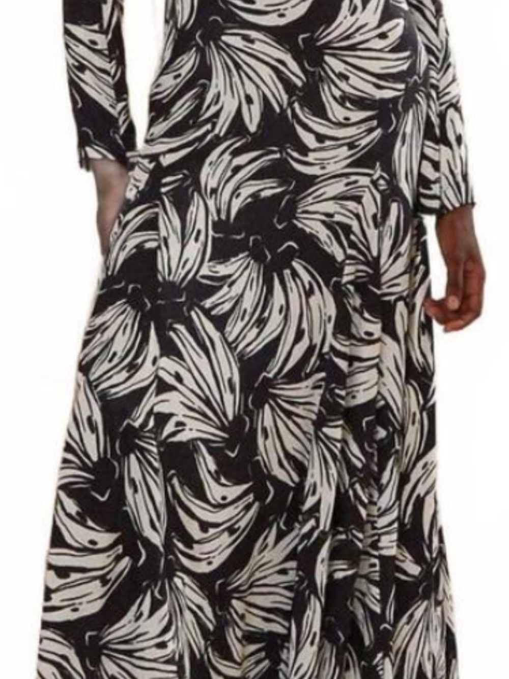 Farm Rio Bossa Banana Black White Long Sleeve Dress Small